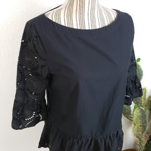 LOFT Embroidered Eyelet Lace Peplum Cotton Blouse Top size S Women's - Picture 2 of 14